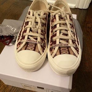 Dior Burgundy Oblique Embroidered Cotton Sneakers